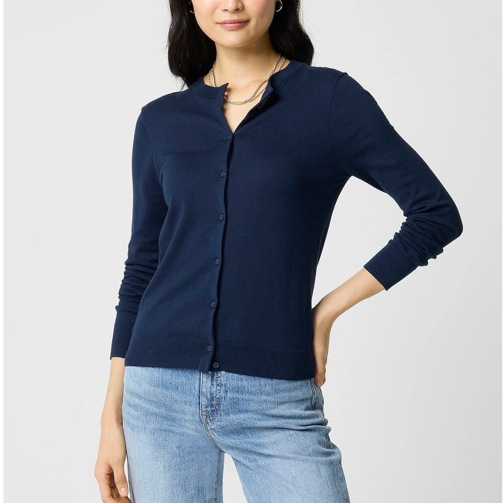 NWT J.Crew Factory 100% Cotton Classic Cardigan Sweater In Navy Blue Size XL